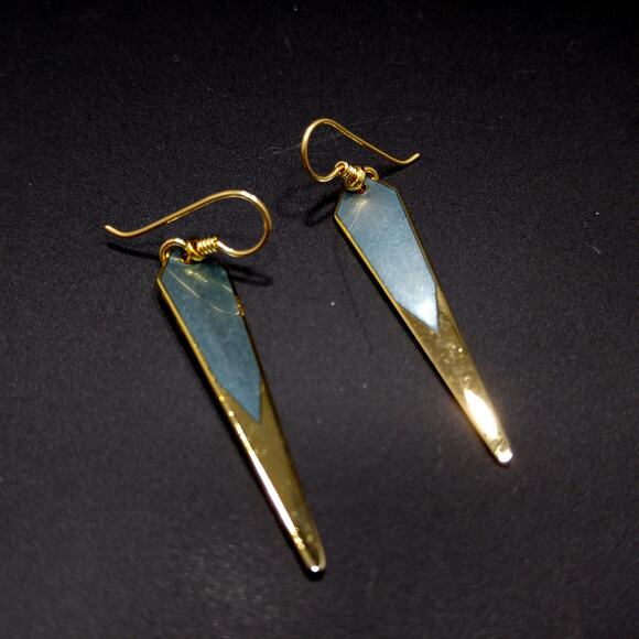 Laurel Burch Long Blue Enamel Earrings Gold Plated Cloisonné Dangle 1980s - Picture 10 of 10